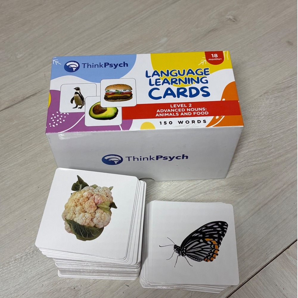ThinkPsych Language Learning Cards Level 2 Advanced Nouns Animals Food 150 Words